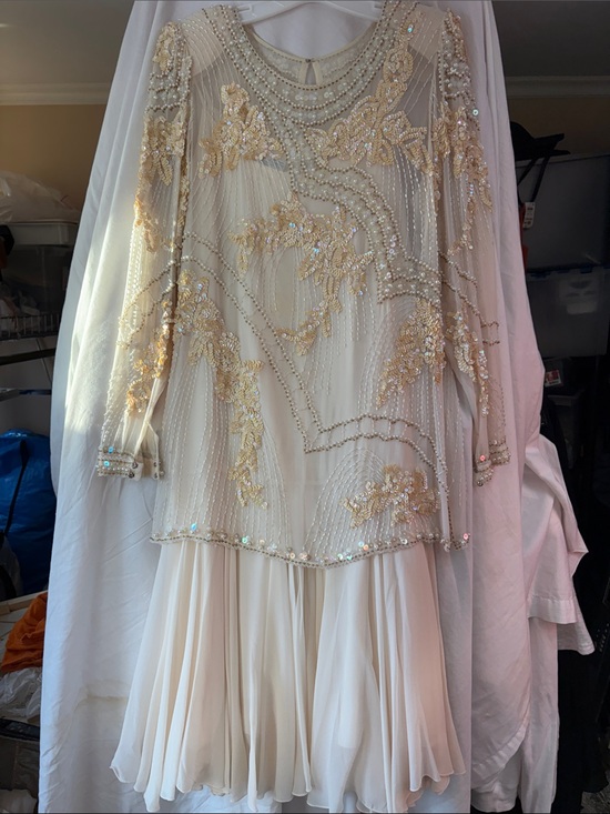 Swee Lo Dresses & Skirts - Vintage SWEE LO Embellished Cream Beaded Long-Sleeve Dress